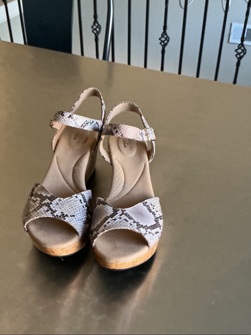 Clarks Beige Snake-Print Wedge Sandals